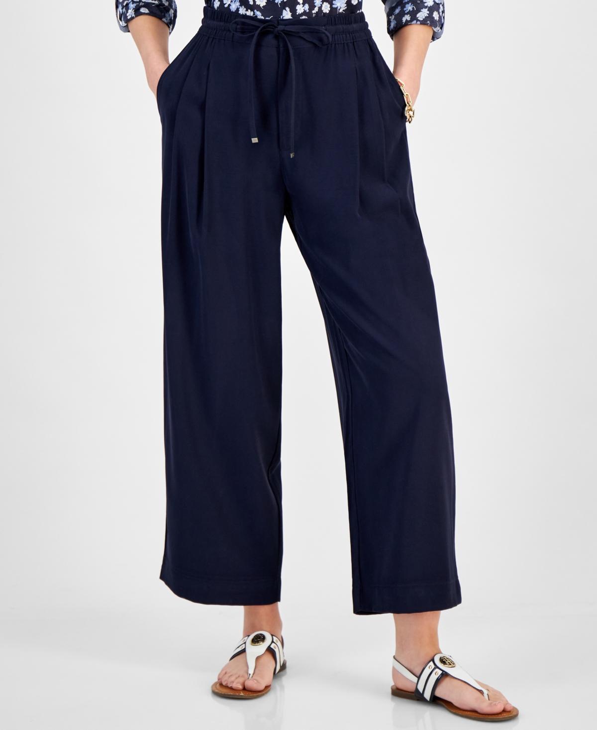 Tommy Hilfiger Womens Belted Pleated-Front Ankle Pants Product Image