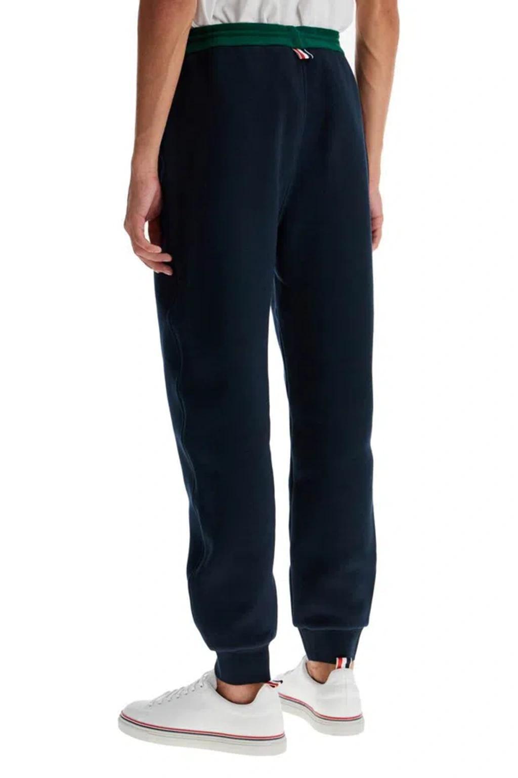 THOM BROWNE Logo Patch Drawstring Pants In Blue Product Image