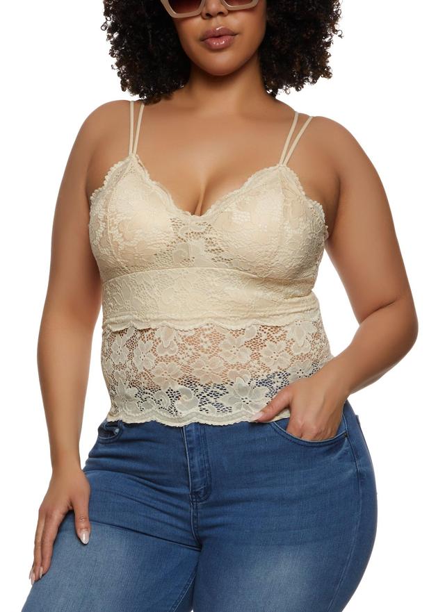 Womens Plus Size Floral Lace Cropped Cami Product Image