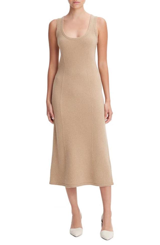 Raw-edge Sleeveless Wool Rib-knit Midi Dress In Cashew Product Image