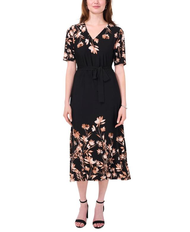 Msk Womens Floral-Print Midi Dress - Black Product Image