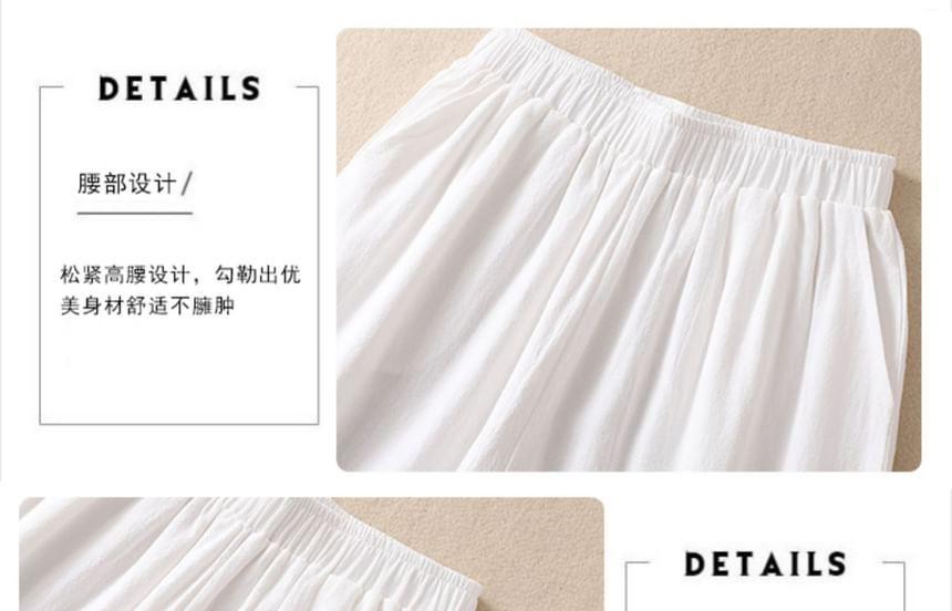 Elastic Waist Plain Cropped Wide Leg Pants Product Image