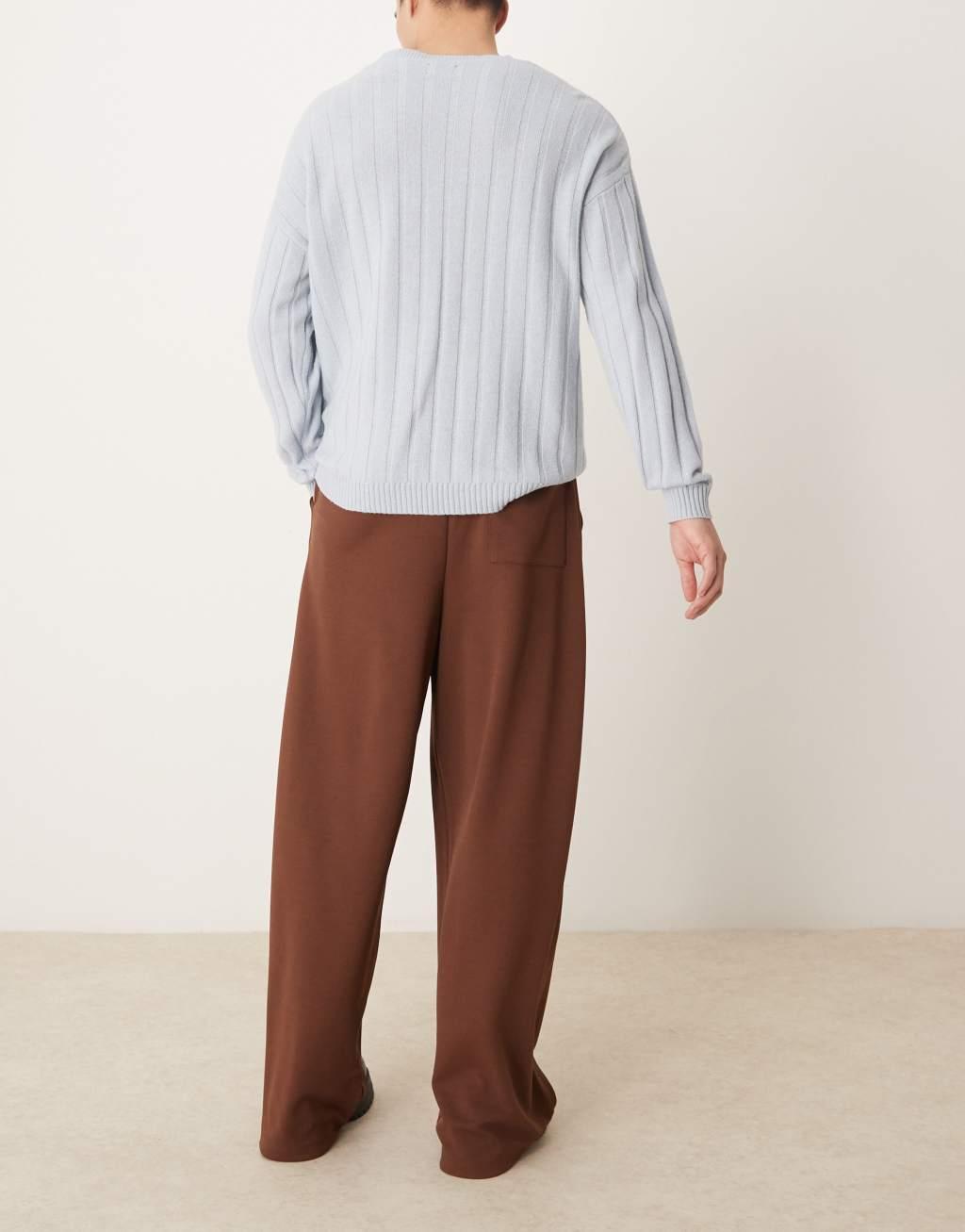 ASOS DESIGN super baggy soft tailored pants with pleat front in brown Product Image