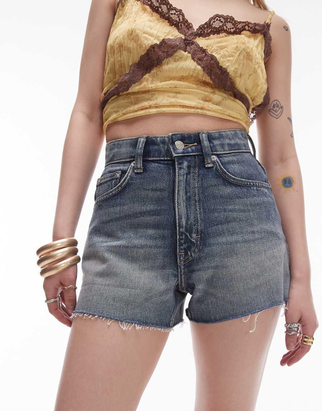 Topshop Petite denim comfort stretch shorts in bleach Product Image