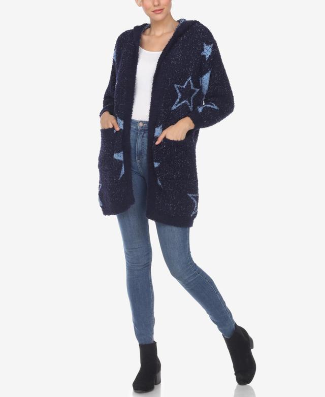 White Mark Womens Hooded Open Front Sherpa Coat - Navy Product Image