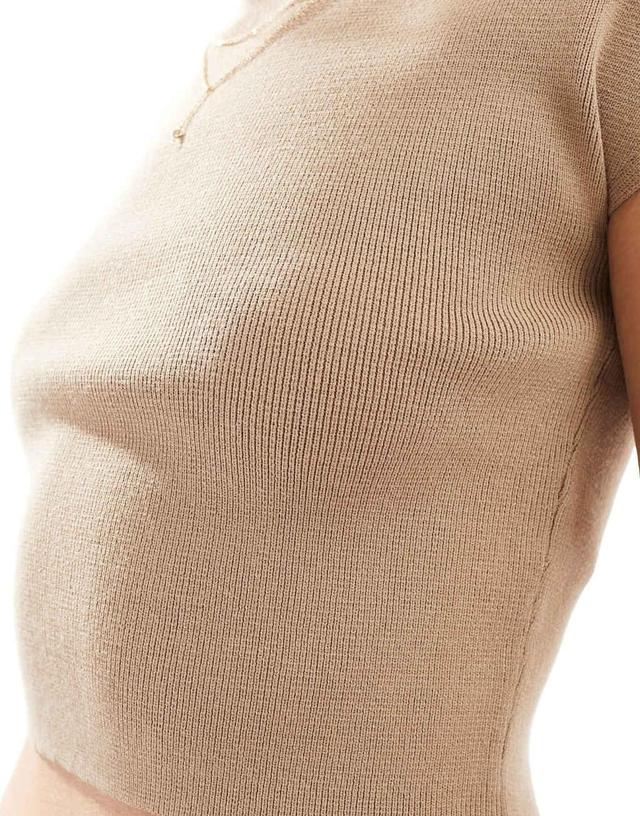 Miss Selfridge compact rib knit grown on sleeve tee in taupe  Product Image