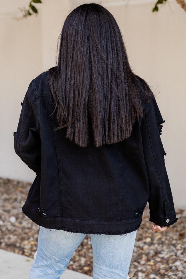 Shades Of You Black Oversized Distressed Denim Jacket Product Image