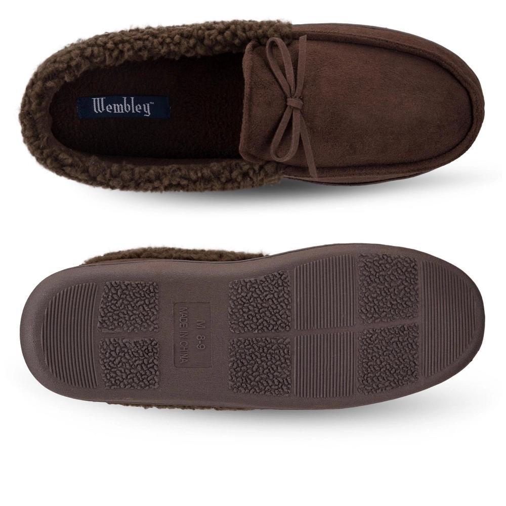 Wembley Men's Classic Indoor/Outdoor Microsuede Moccasin Slippers - Brown/XX Large Product Image