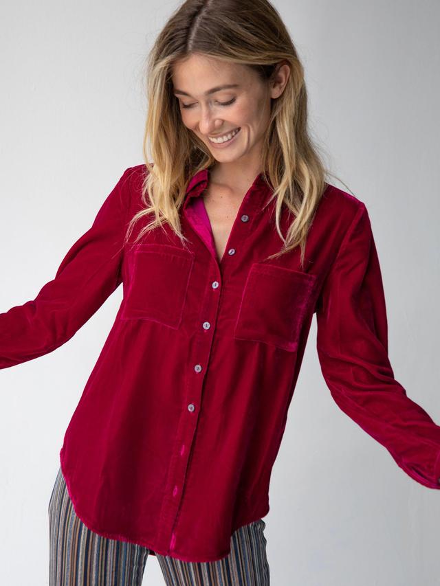 Rocky Velvet Button Down - Dark Magenta Product Image