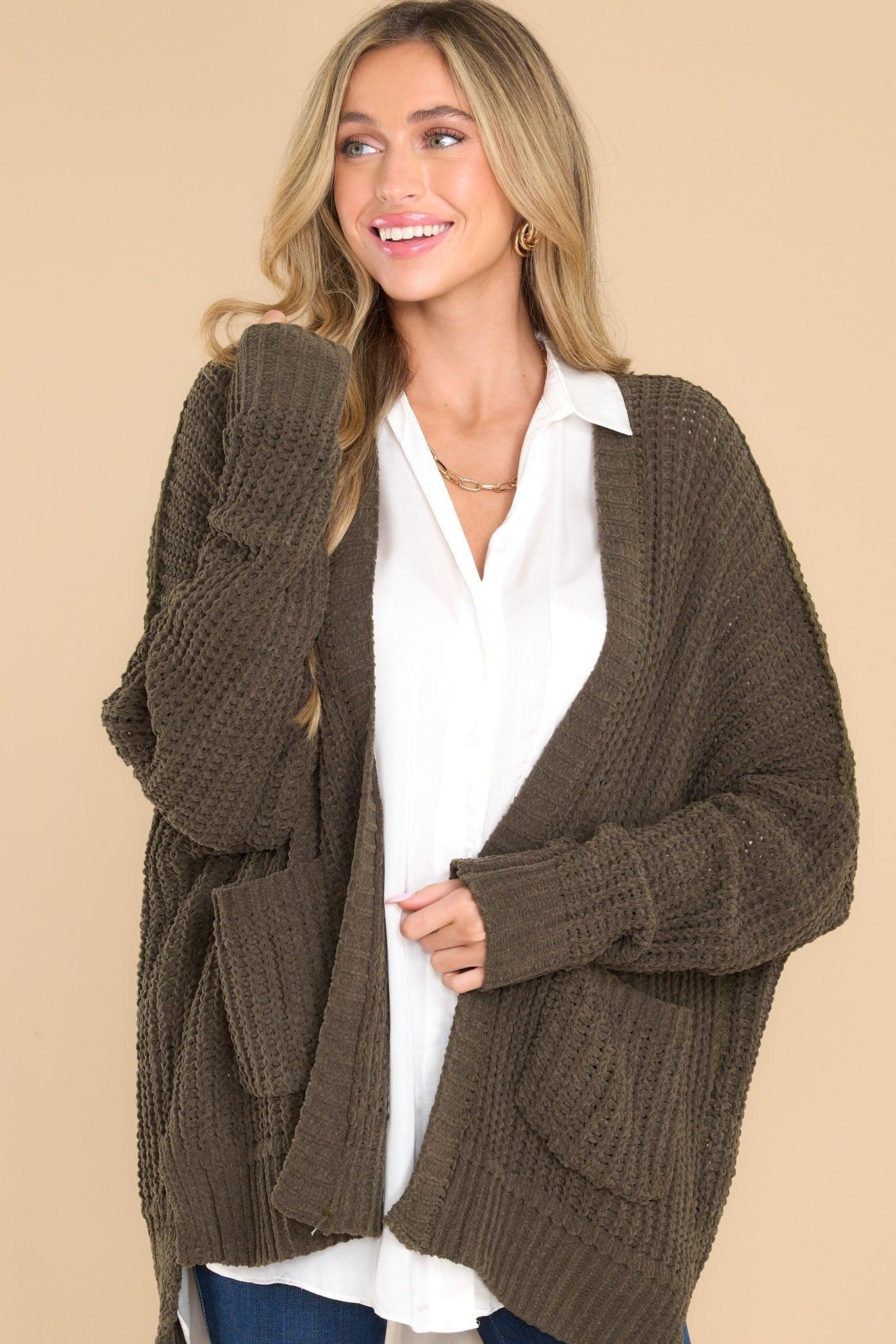 Moving On Up Olive Cardigan Green Product Image