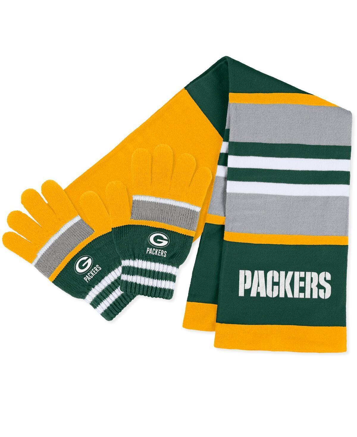 Womens WEAR by Erin Andrews Green Bay Packers Stripe Glove & Scarf Set Product Image