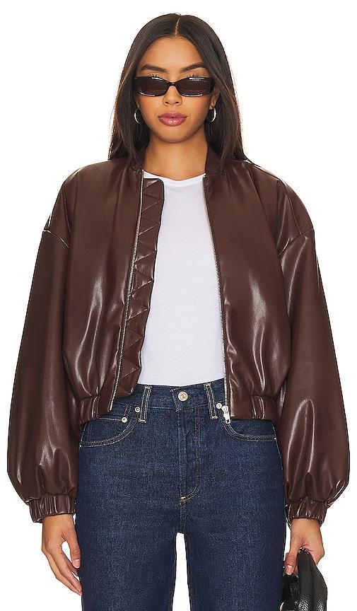 Lovers and Friends x Rachel Ana Faux Leather Bomber Jacket in Brown. Product Image