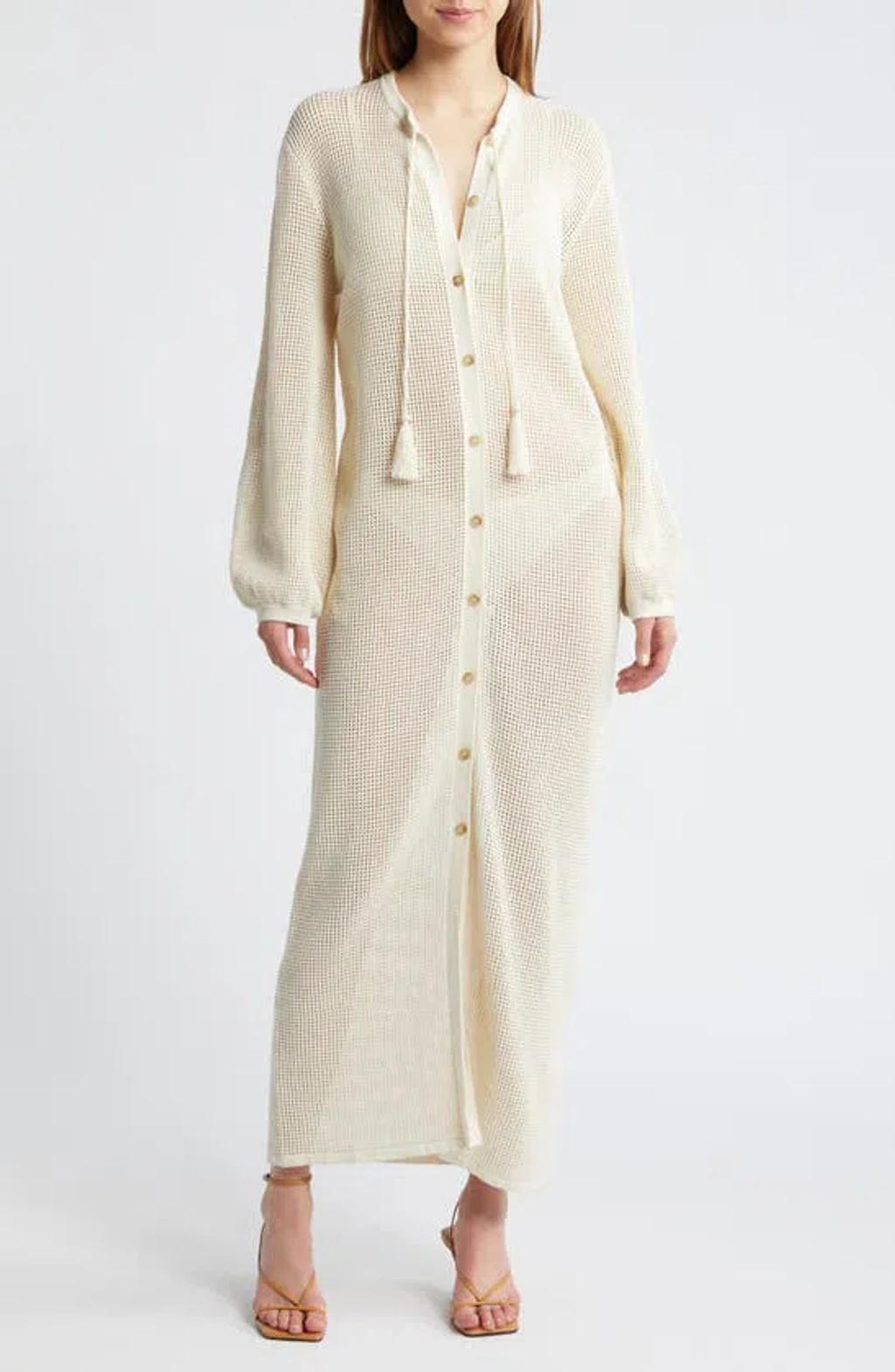 FRAME Mesh Long Sleeve Dress In Cream Product Image