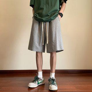 Drawstring Waist Plain Sweat Shorts Product Image