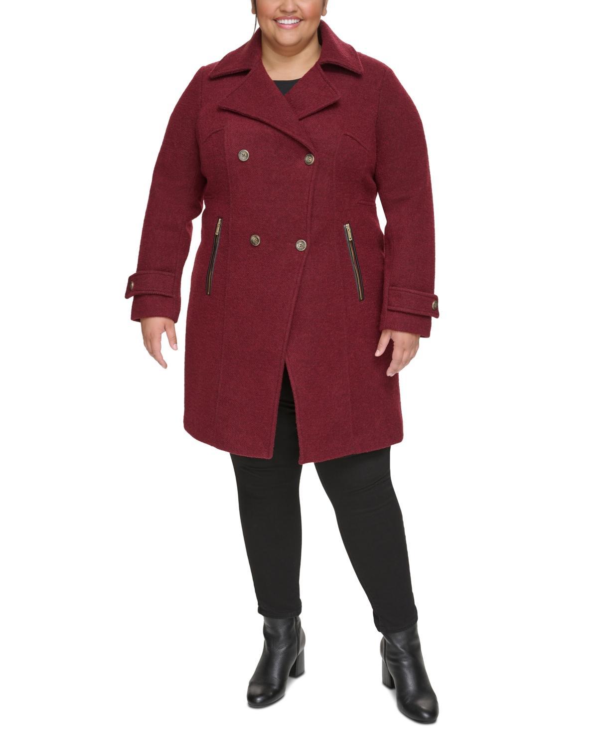 Guess Womens Plus Size Notched-Collar Double-Breasted Cutaway Coat Product Image