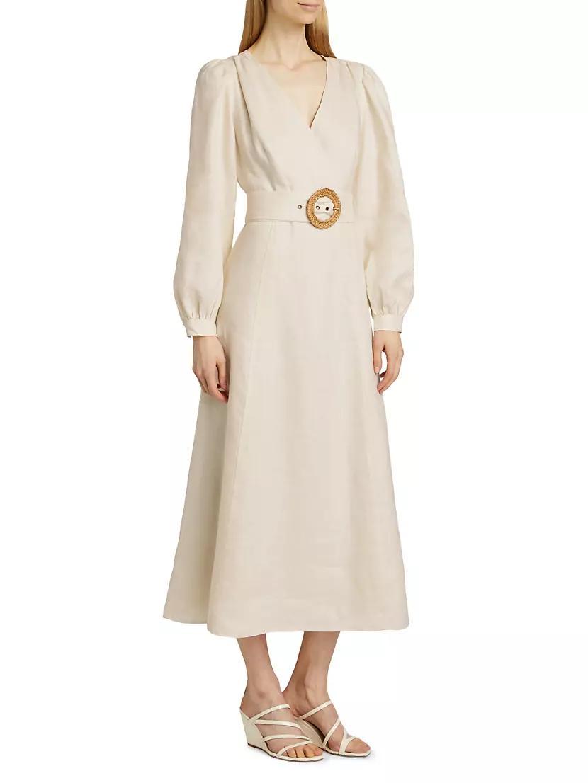 Evelle Linen Tie-Waist Midi-Dress Product Image