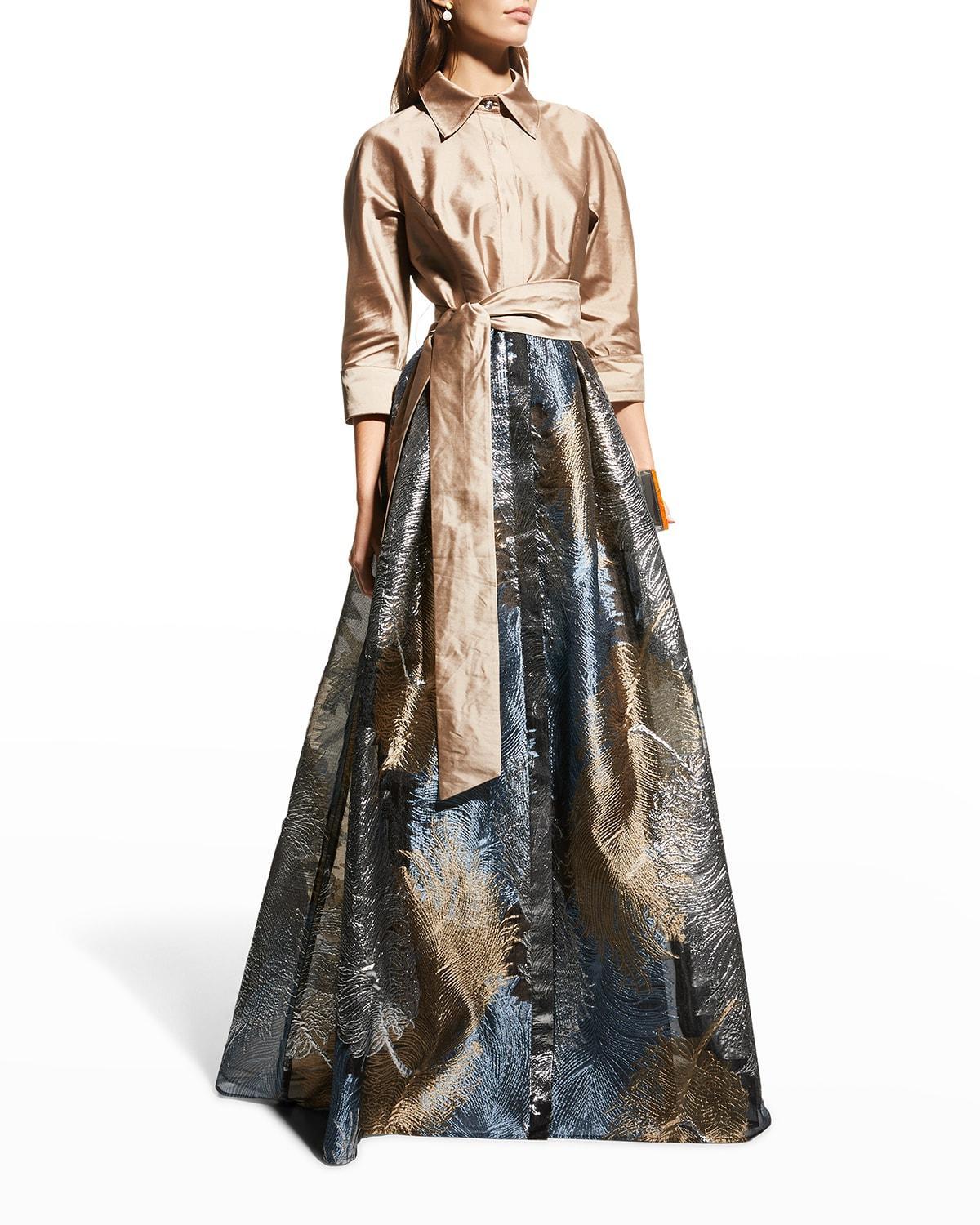 Womens Two-Tone Feather Jacquard Shirt Gown Product Image