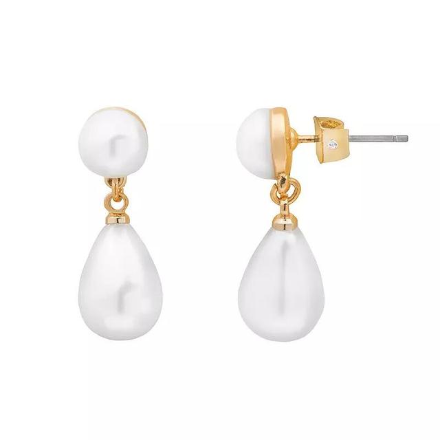 LC Lauren Conrad Gold Tone Simulated Pearl Double Drop Earrings, Womens, White Product Image