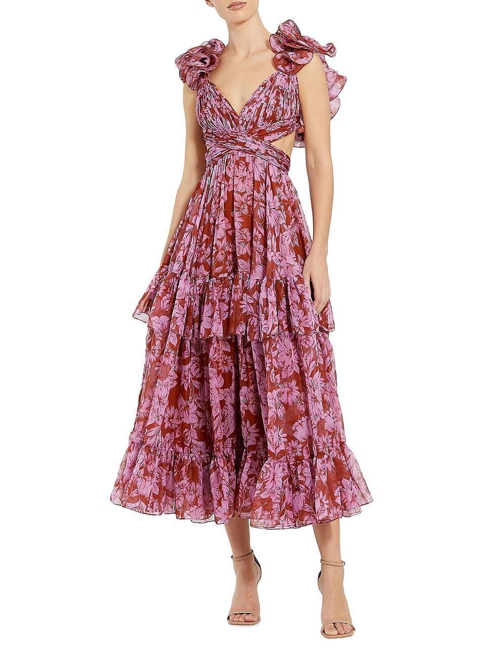 Womens Floral Chiffon Midi-Dress Product Image