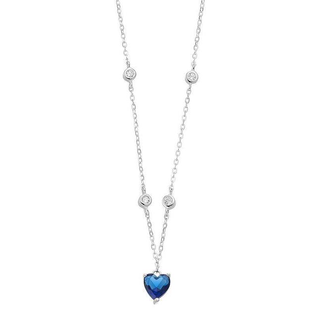 Sterling Silver Blue & Clear Cubic Zirconia Heart Necklace, Womens Product Image