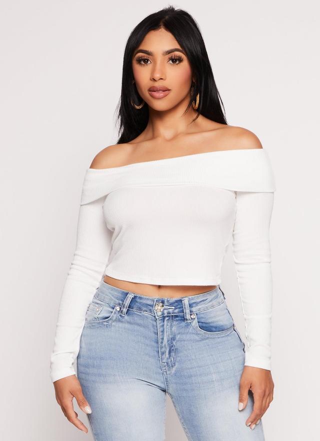 Womens Iris Long Sleeve Off the Shoulder Crop Top Product Image