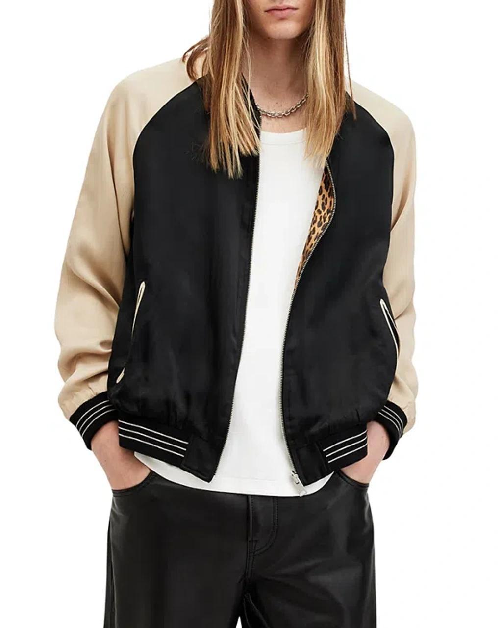 ALLSAINTS Reversible Regular Fit Bomber Jacket In Leopard Black Product Image