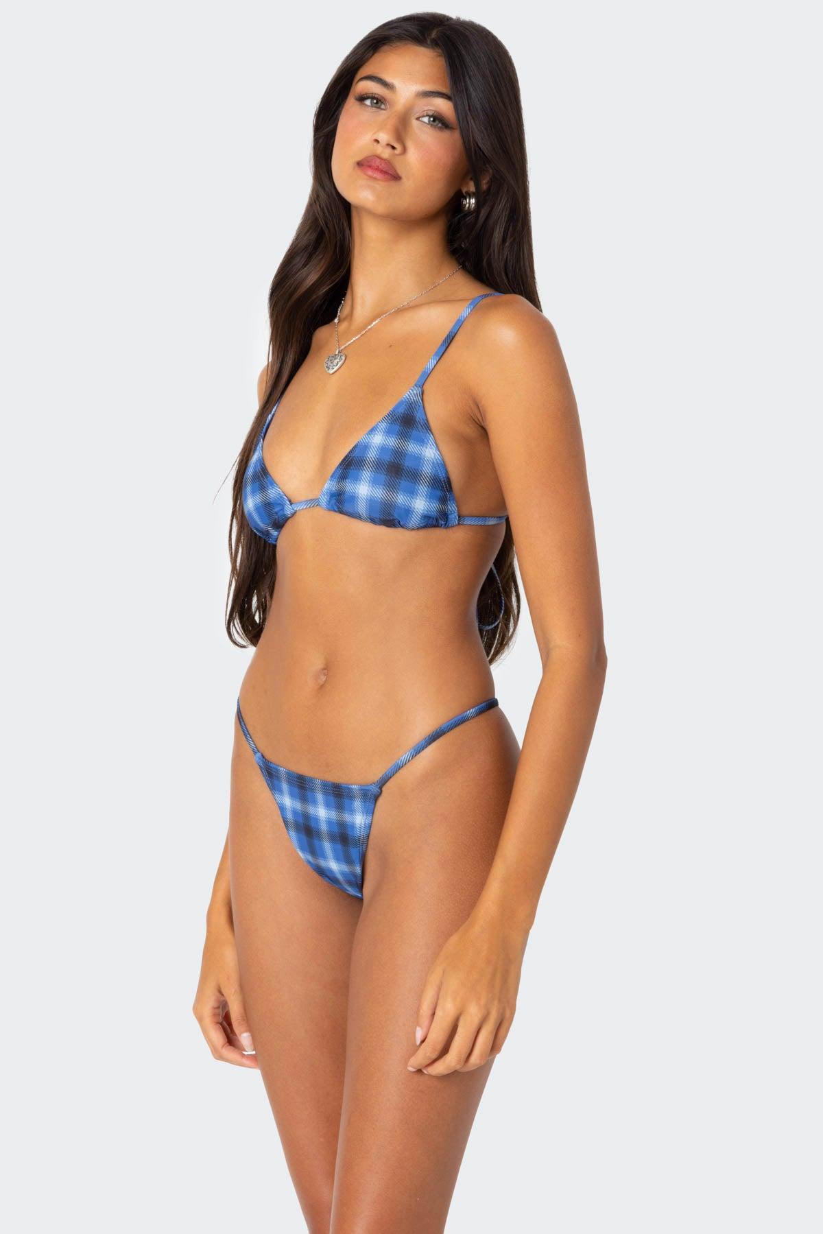 Preppy Plaid Triangle Bikini Top Product Image