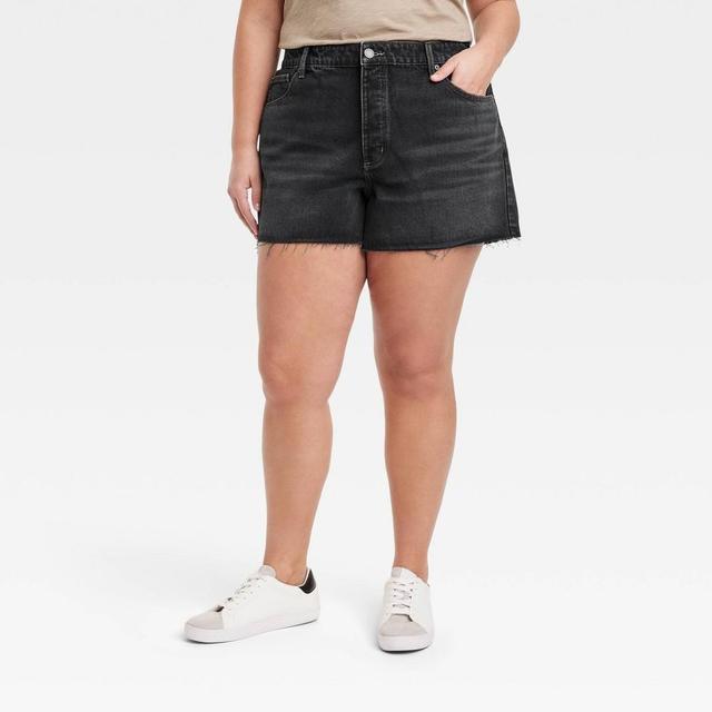 Womens Mid-Rise 90s Baggy Jean Shorts - Universal Thread Black Wash 22 Product Image