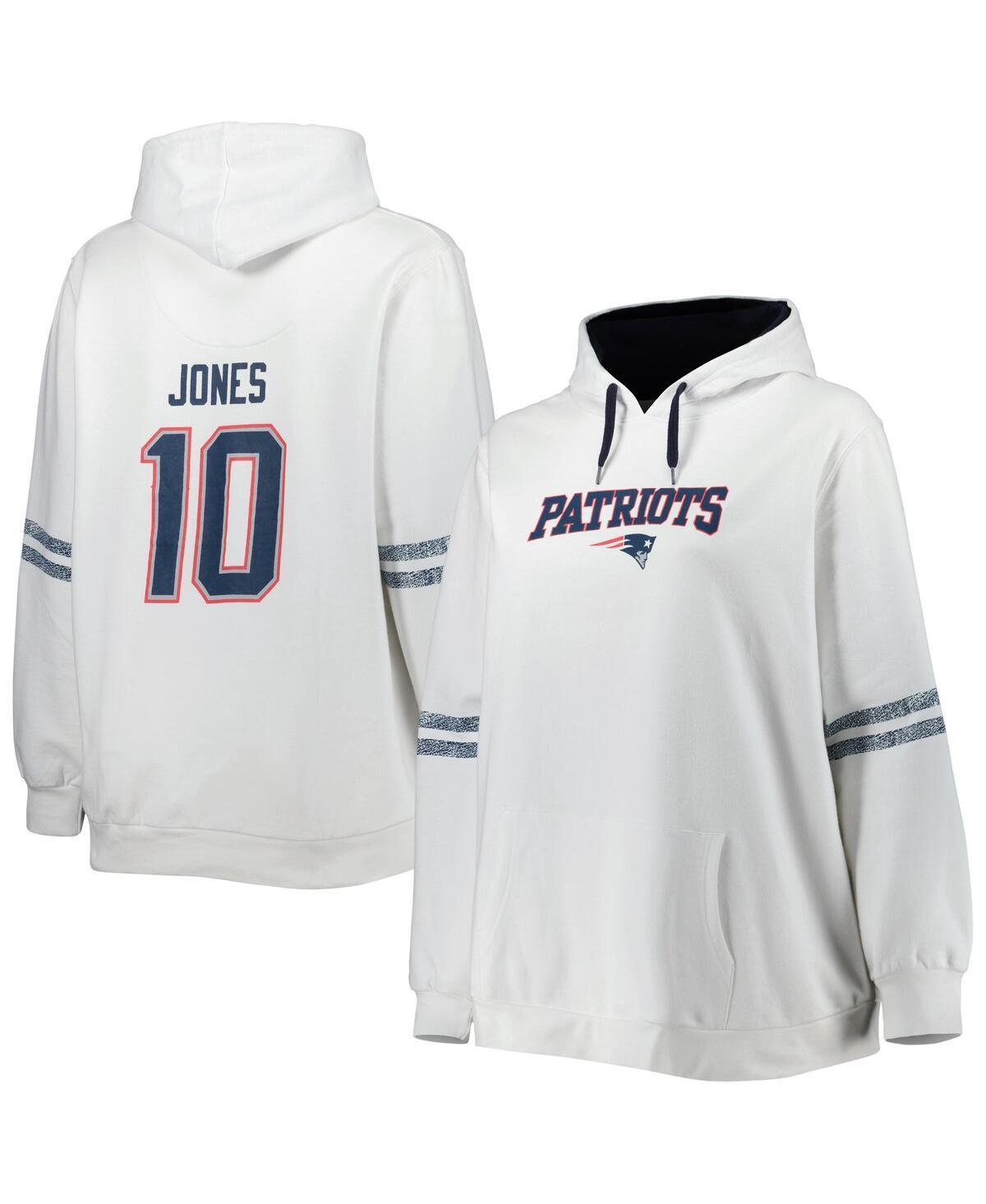 Womens Mac Jones White New England Patriots Plus Size Name and Number Pullover Hoodie Product Image