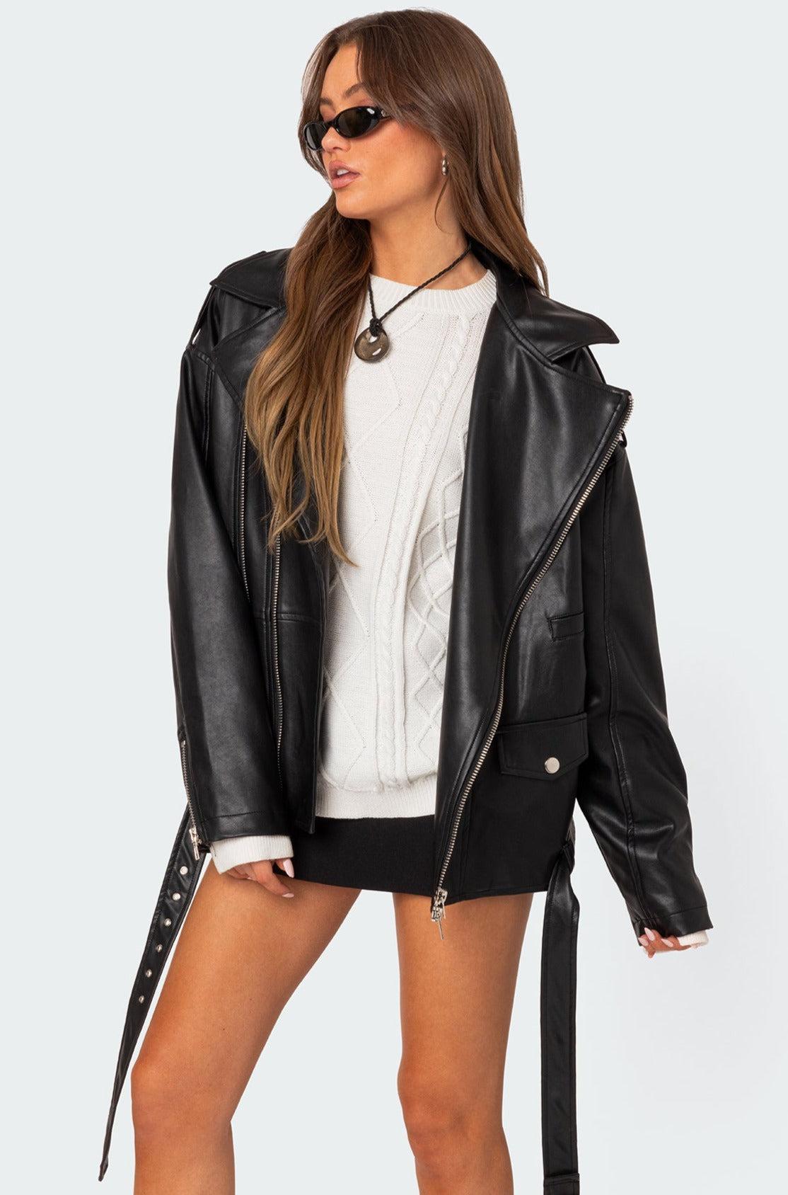 Wrenley Oversized Faux Leather Jacket Product Image