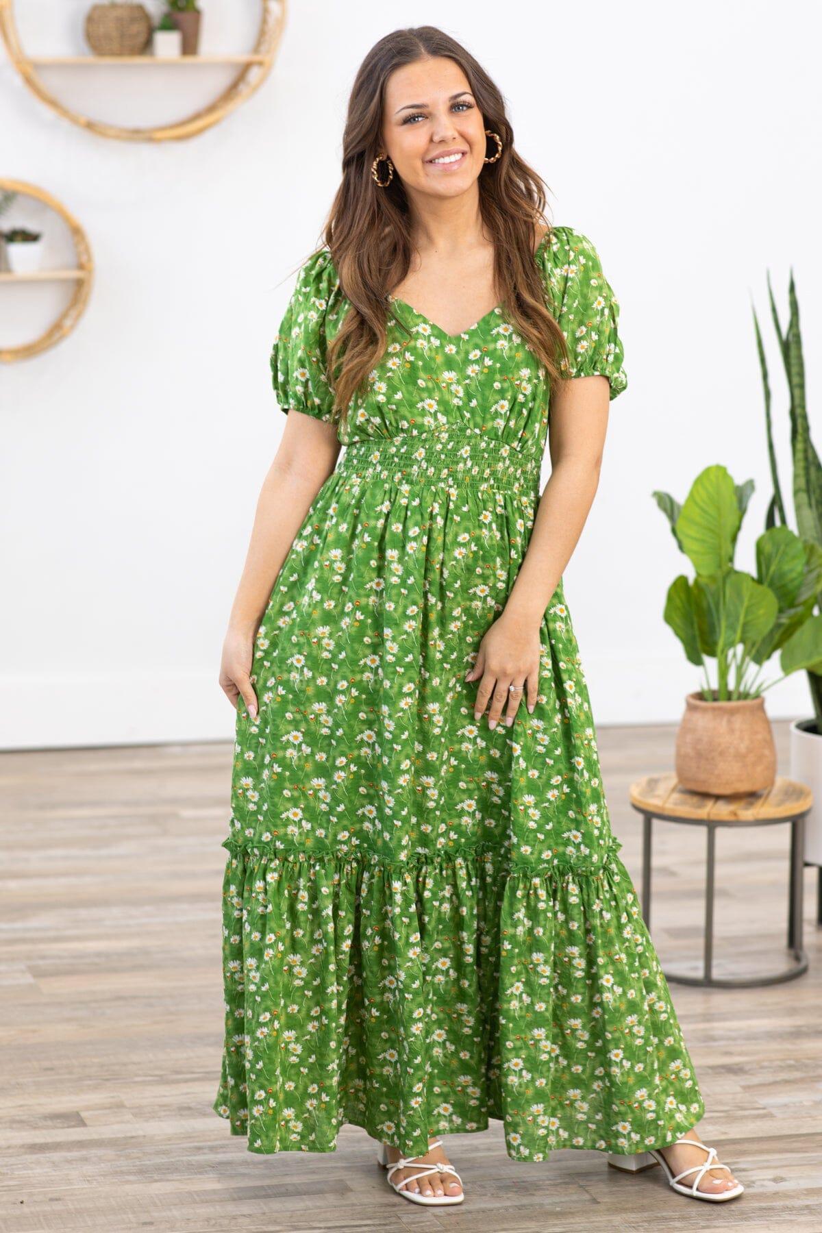 Green Multicolor Floral Puff Sleeve Maxi Dress Product Image