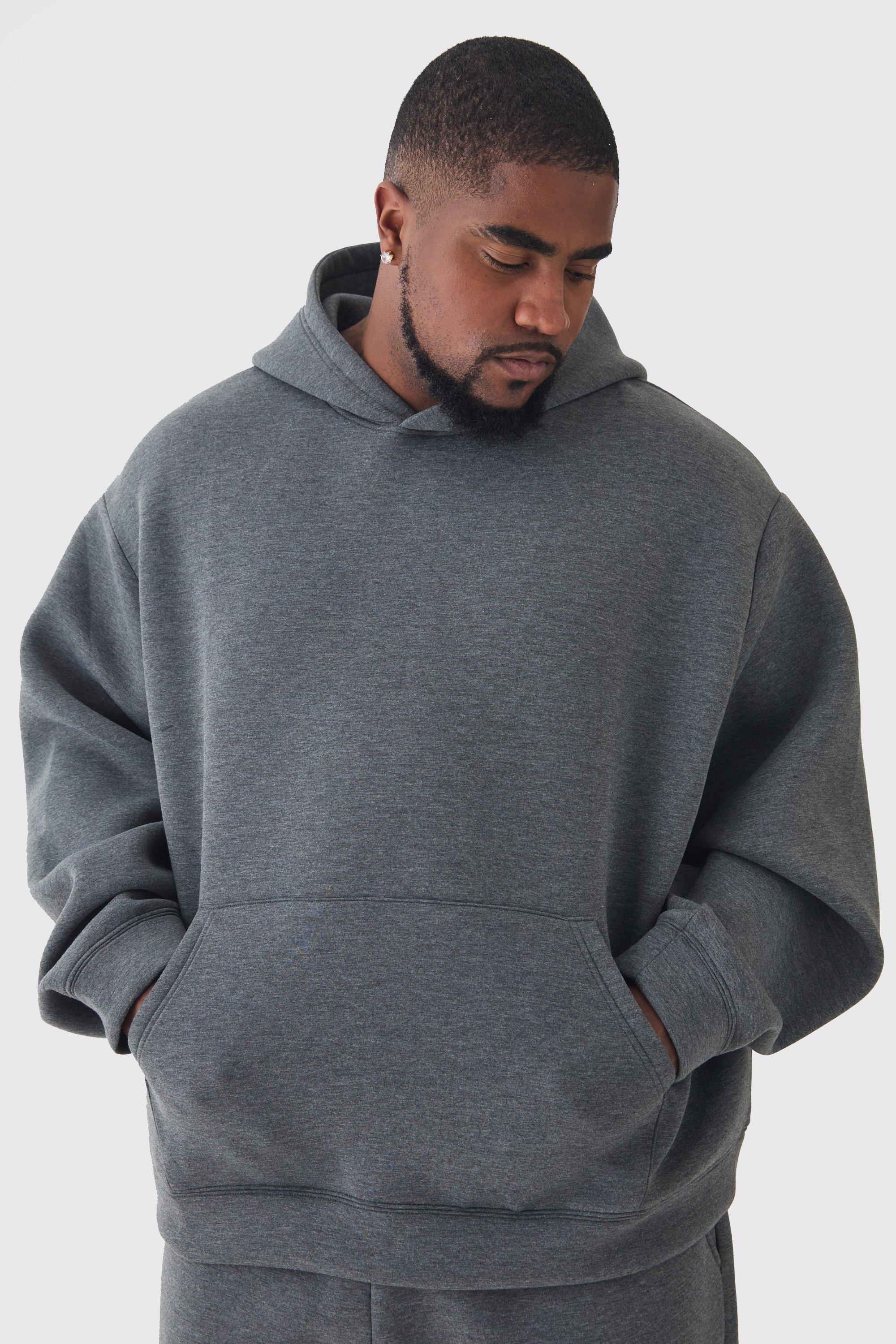 Mens Grey Plus Oversized Boxy Marl Scuba Hoodie, Grey product image