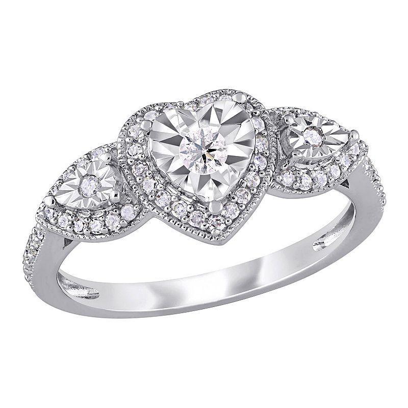 Stella Grace Sterling Silver 1/3 Carat T.W. Diamond Heart Halo Ring, Womens White Product Image