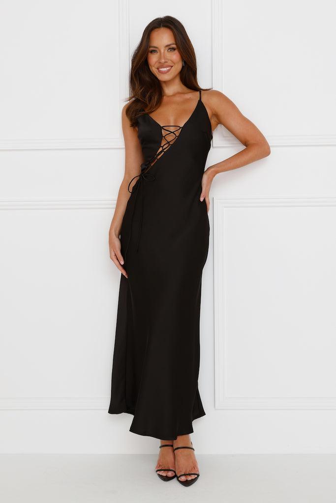 Hideaway Place Satin Maxi Dress Black Product Image