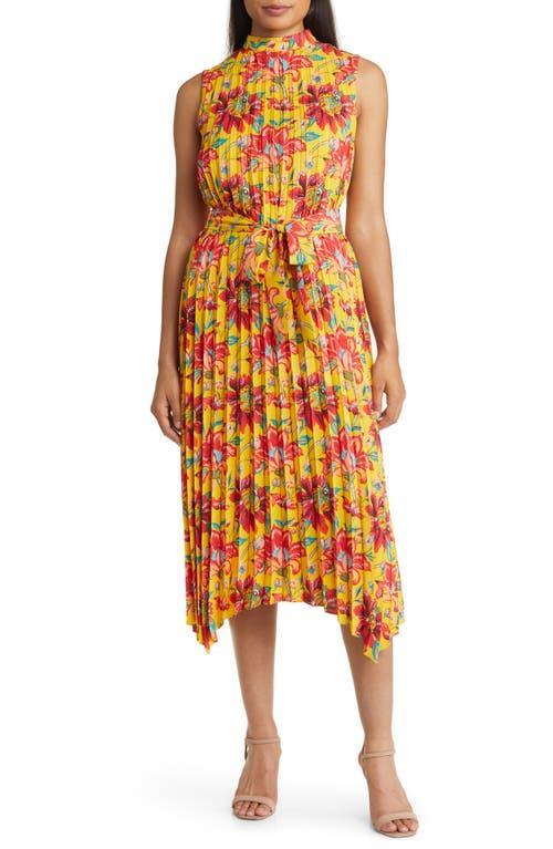 Tahari ASL Floral Pleat Tie Waist Dress Product Image