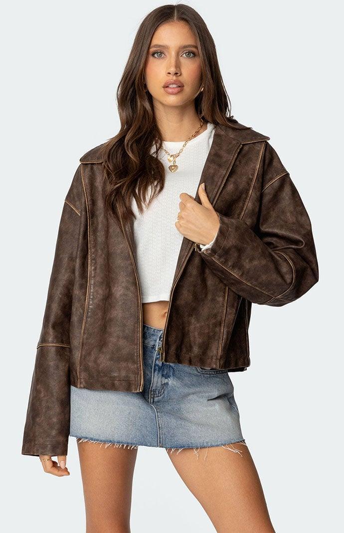 Edikted Womens Oversized Washed Faux Leather Jacket Product Image