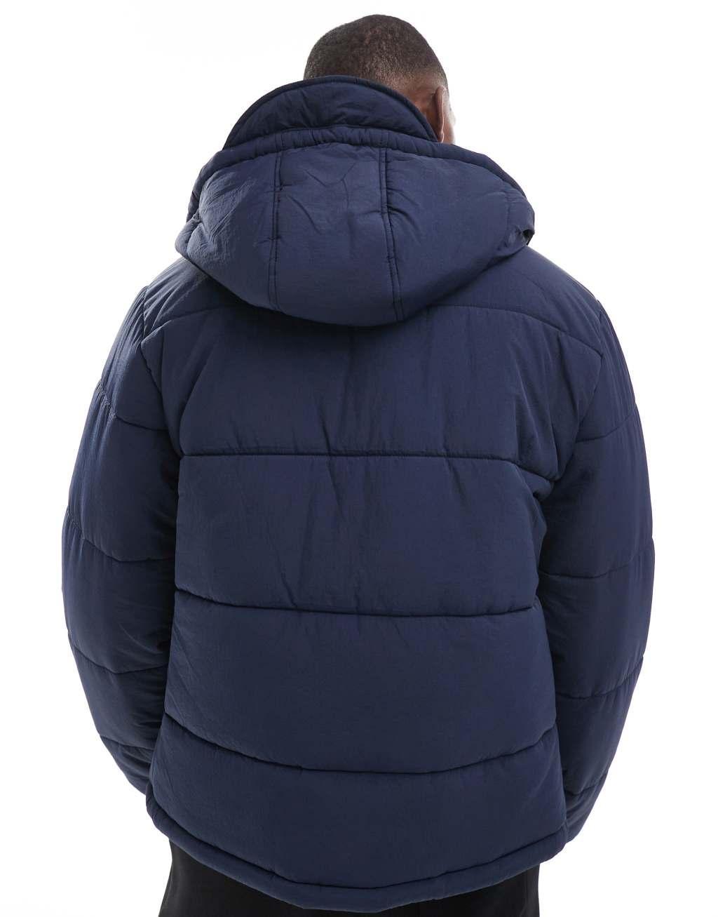 ASOS DESIGN nylon puffer jacket with contrast trims in navy Product Image