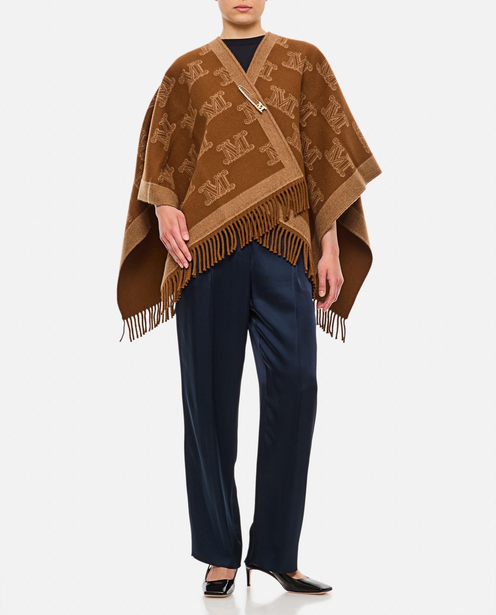 Frine Logo Wool Cape In Brown Product Image