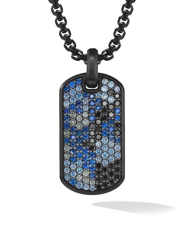 David Yurman Men's Black Diamond & Sapphire Dog Tag Pendant, 35mm - BLACK DIAMOND Product Image