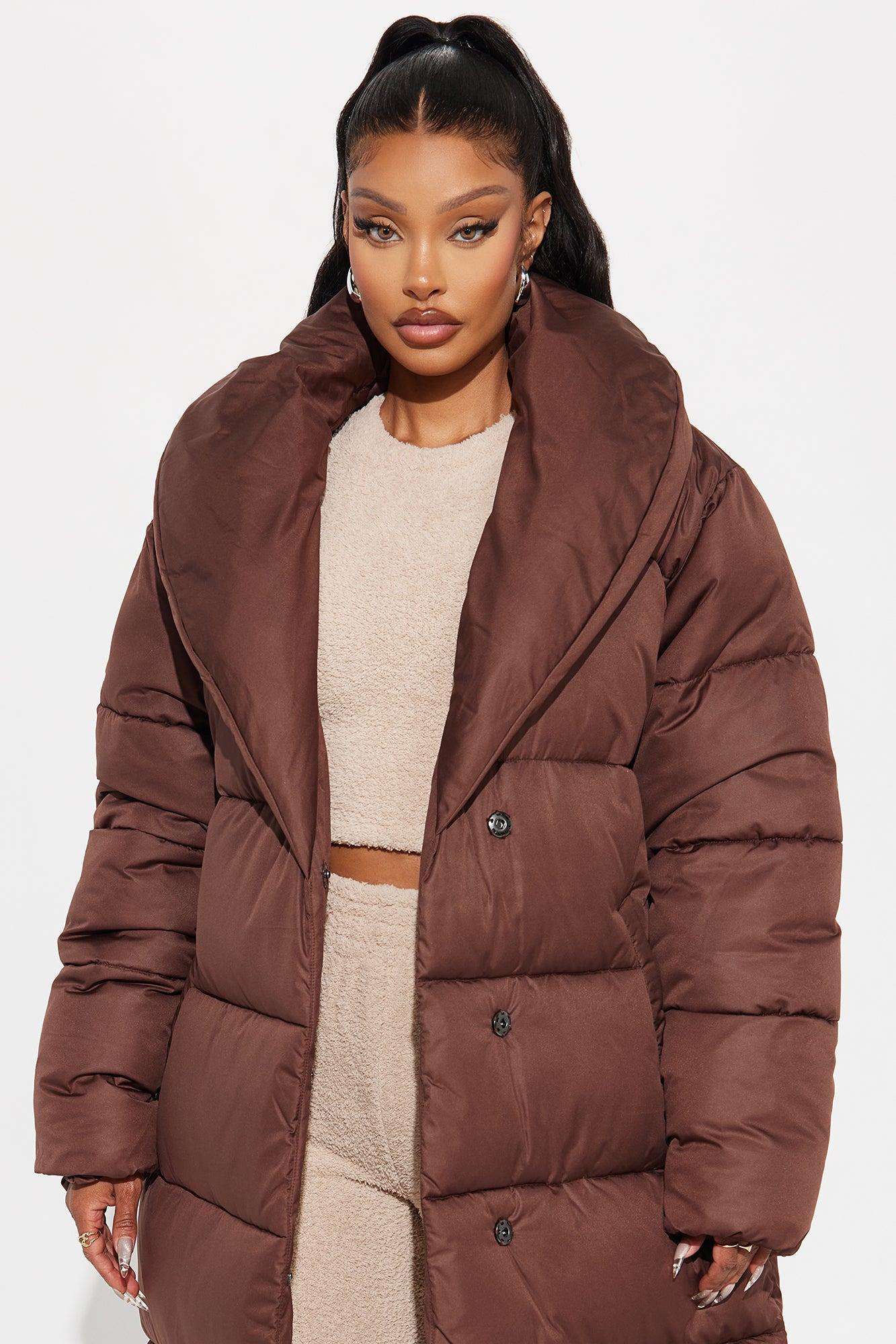 Hold You Down Oversized Long Puffer - Chocolate Product Image