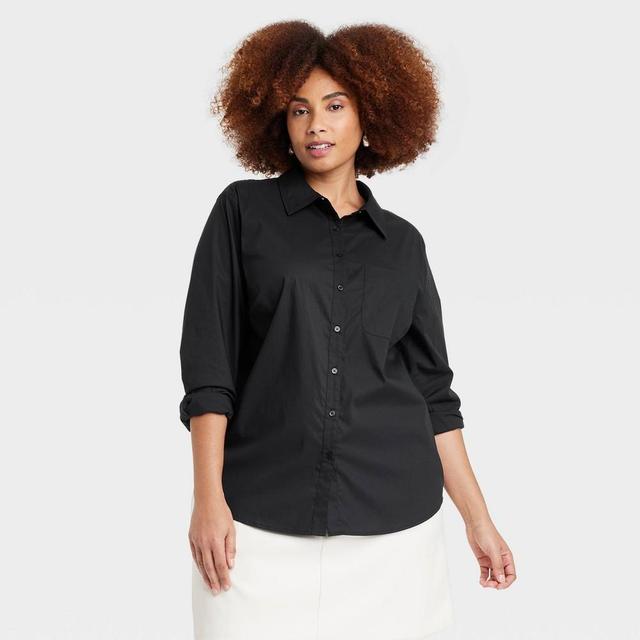 Womens Slim Fit Boyfriend Tailored Long Sleeve Button-Down Shirt - A New Day Black 4X Product Image