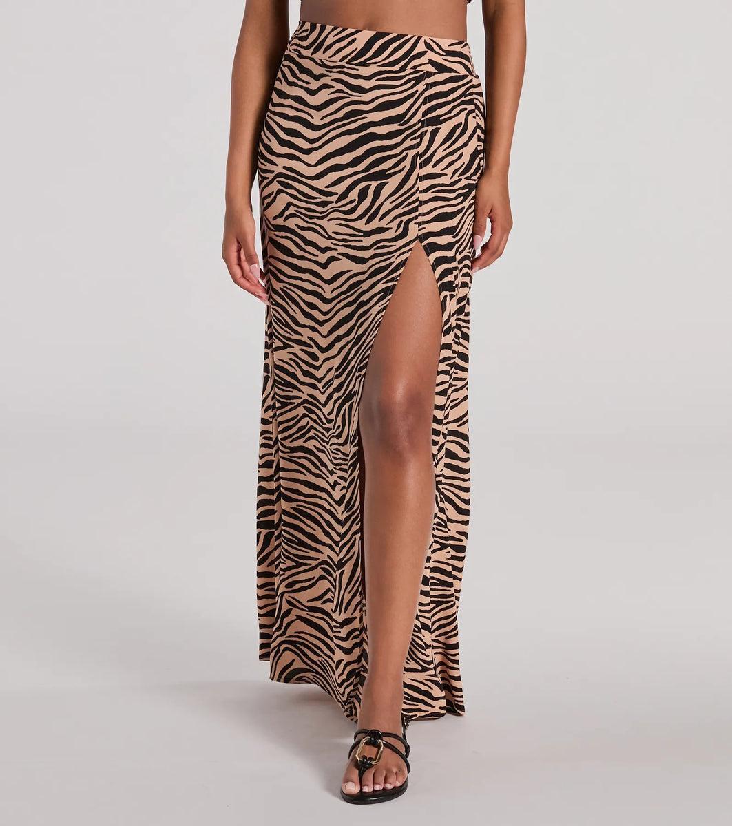 On The Prowl High Rise Zebra Maxi Skirt Product Image