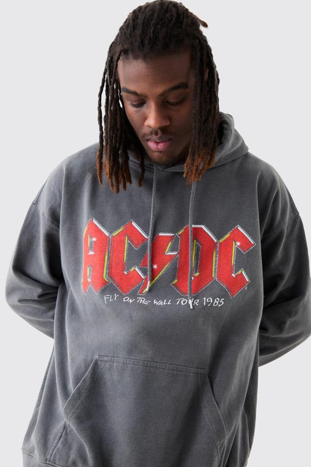 Mens Grey Oversized ACDC Band Wash License Hoodie, Grey Product Image