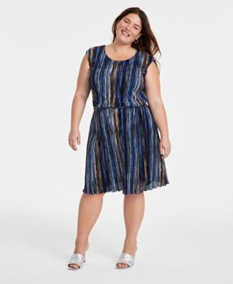 Plus Size Printed Sleeveless Belted Dress Product Image