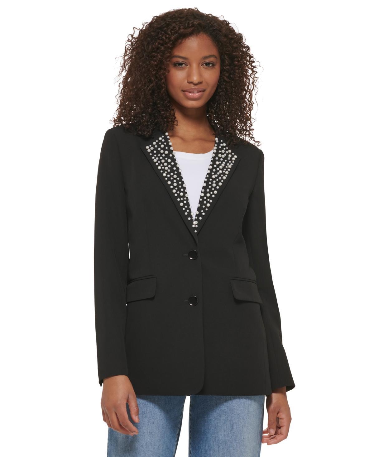 Karl Lagerfeld Paris Womens Imitation Pearl Collar Blazer Product Image