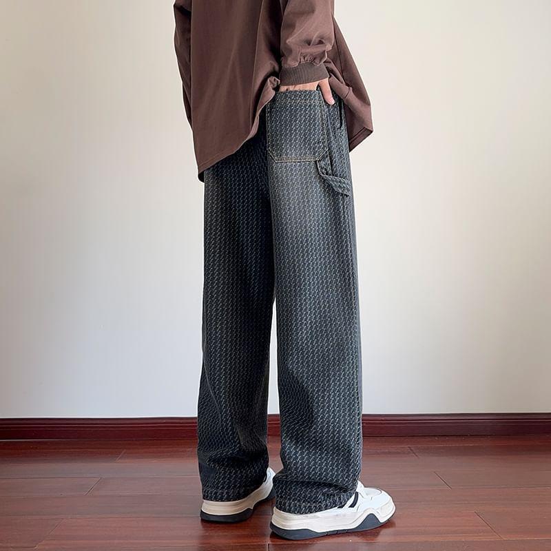 High Waist Patterned Wide Leg Jeans Product Image