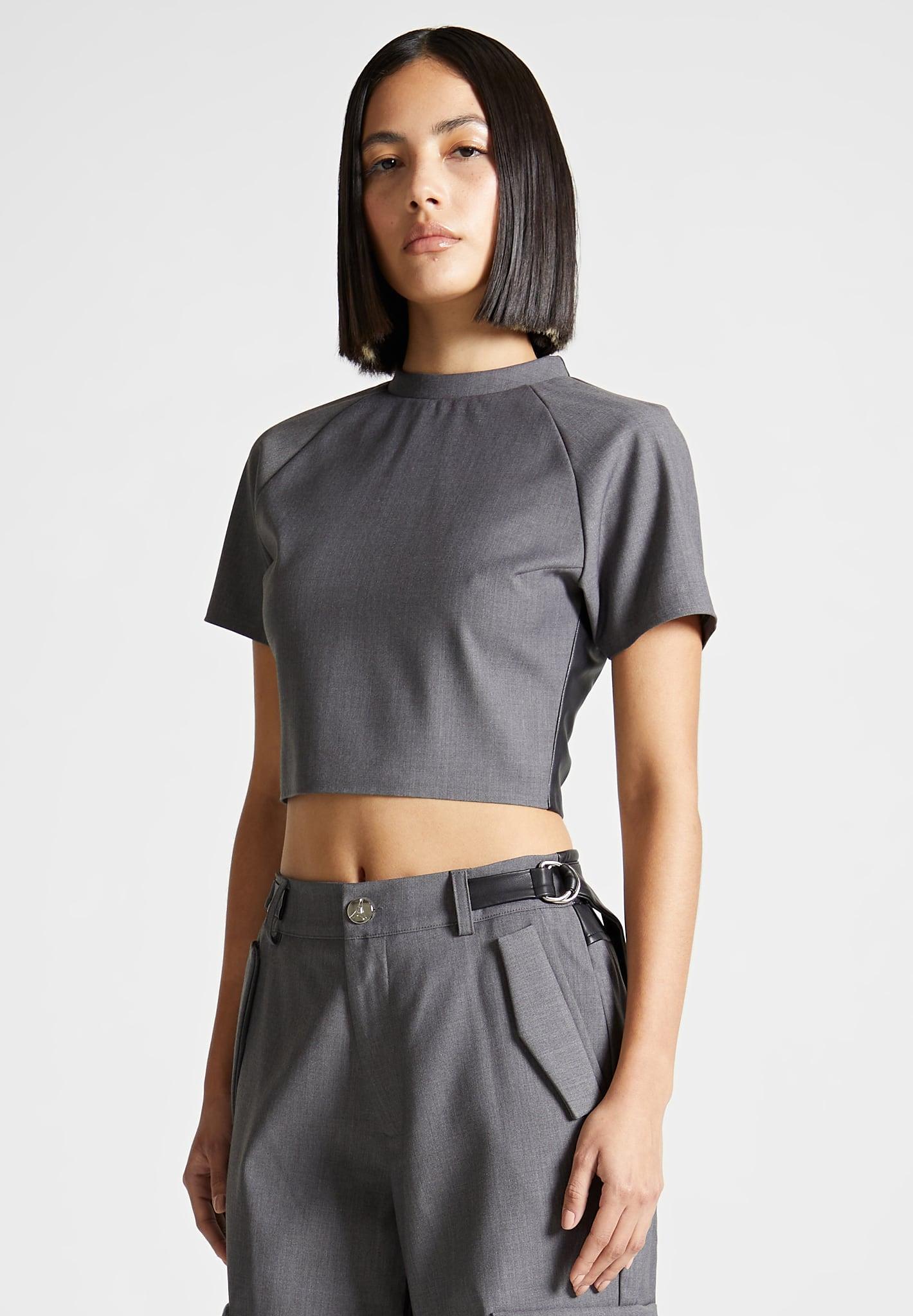 Tailored Mock Neck Top - Grey/Black Female Product Image