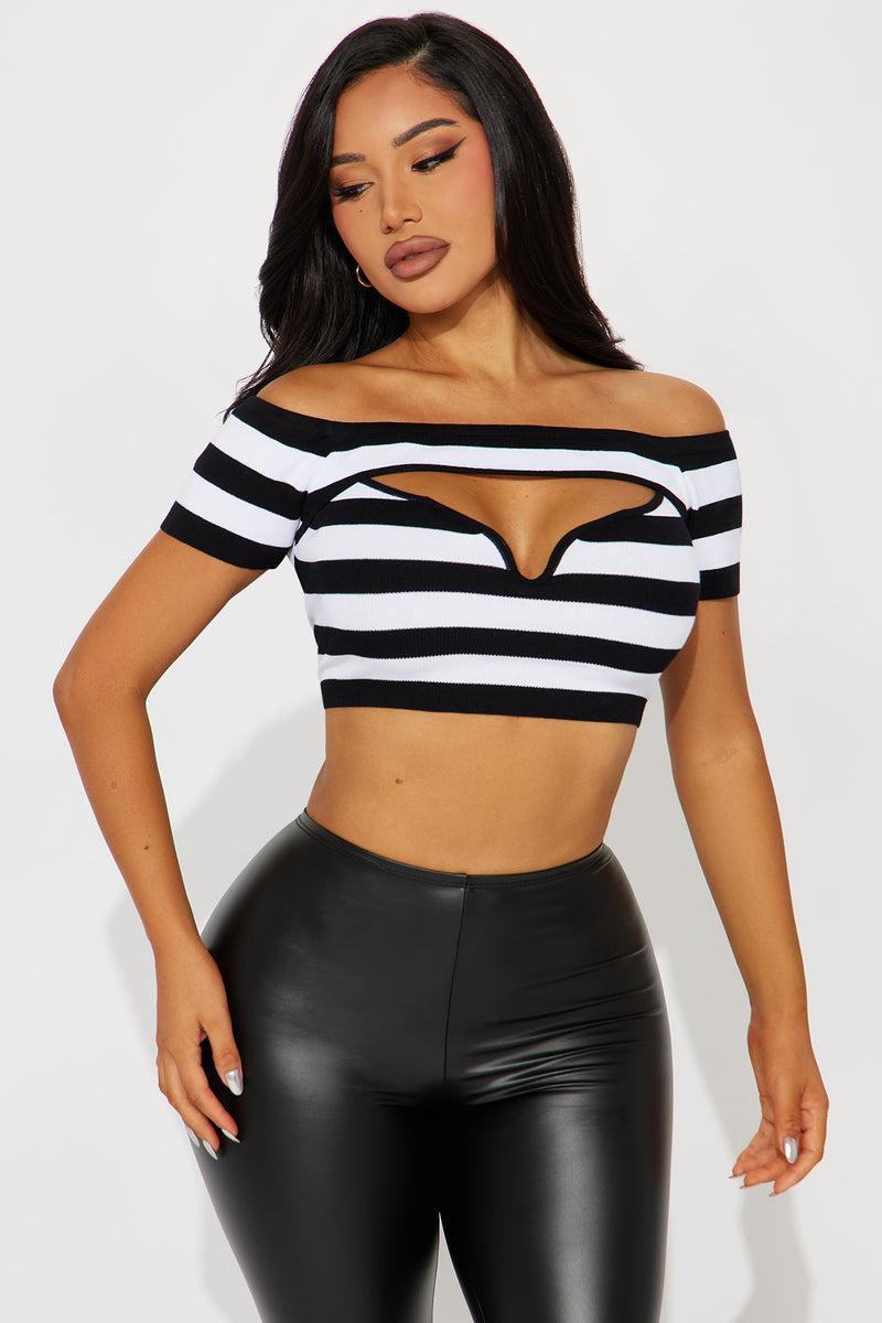 Sail Away Striped Sweater Top - White/Black Product Image