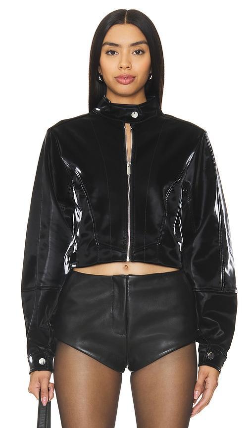 Faux Patent Leather Cropped Moto Jacket Product Image