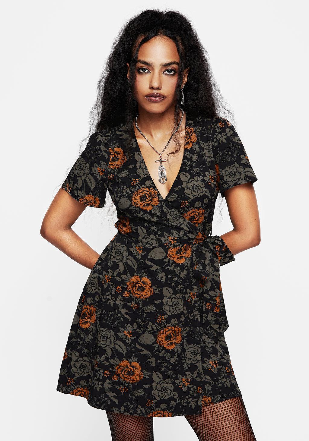 Mortify Floral Print Mini Wrap Dress Product Image